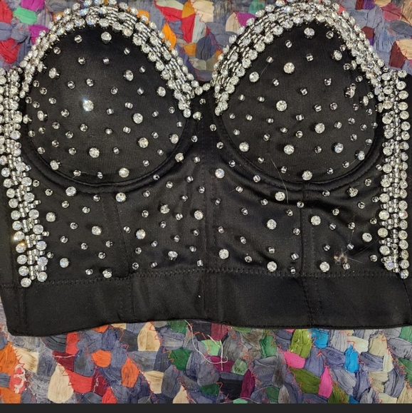 Unbranded beautiful corset styled crop tops bling fuax gemstone/rhinestones 2x - Picture 2 of 5